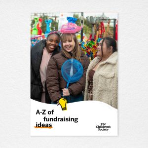 Cover page with the words A-Z of Fundraising ideas. Image shows three young girls smiling. 